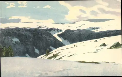 Künstler Ak Iwan, Friedrich, Pec pod Sněžkou Petzer Riesengebirge, Richterbaude, Winter