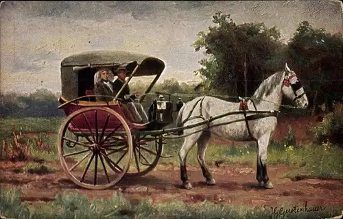 Künstler Ak Gerstenhauer, Johann Georg, Paar in einer Kutsche, Niederlande