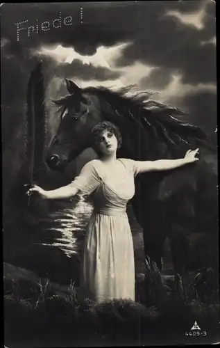 Ak Friede, Allegorie, Frau mit Pferd