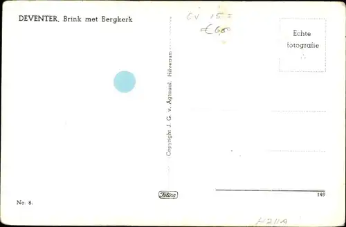 Ak Deventer Overijssel Niederlande, Brink met Bergkerk