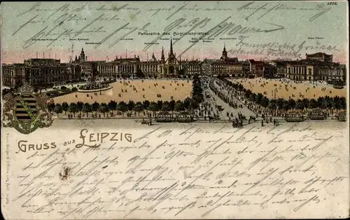 Litho Leipzig in Sachsen, Augustusplatz, Wappen