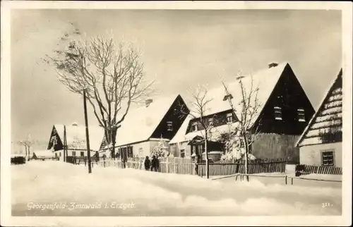 Ak Zinnwald Georgenfeld Altenberg im Erzgebirge, Ortsansicht im Winter