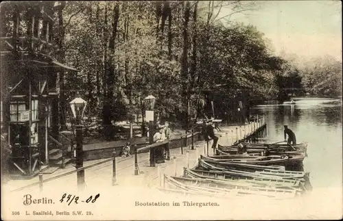 Ak Berlin Tiergarten, Bootsstation im Thiergarten