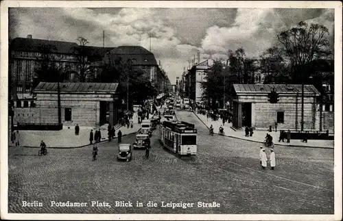 Ak Berlin Tiergarten, Potsdamer Platz, Leipziger Str., Straßenbahn