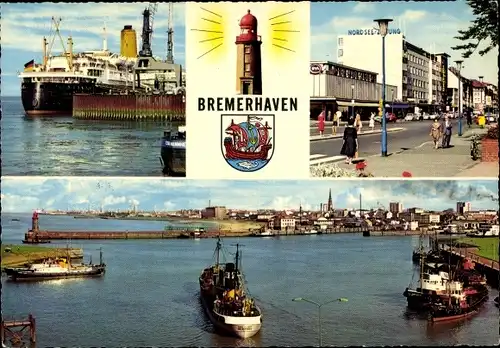 Ak Bremerhaven, Stadtansicht, Schiffe, Wappen