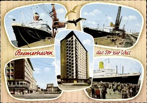 Ak Bremerhaven, Stadtansicht, Schiff, Hochhaus