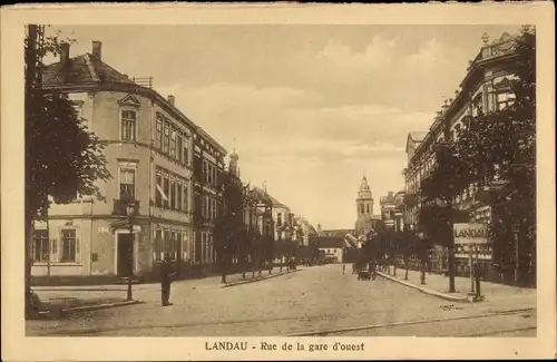 Ak Landau in der Pfalz, Rue de la gare d'ouest