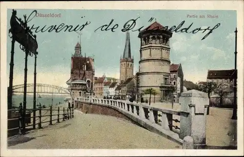 Ak Düsseldorf am Rhein, Partie am Rhein, Turm