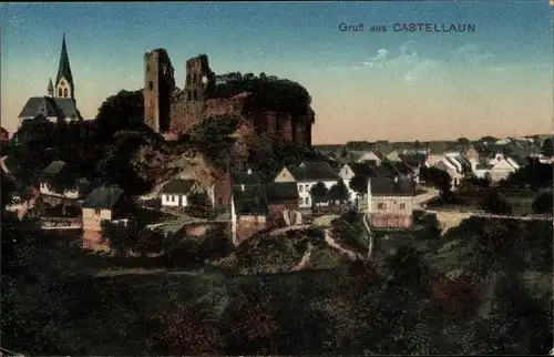 Ak Kastellaun im Hunsrück, Ortsansicht, Kirche, Ruine