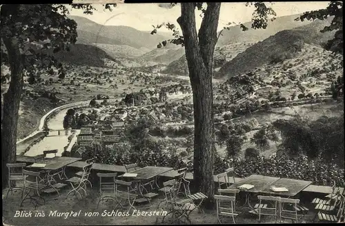 Ak Gernsbach im Schwarzwald, Schloss Eberstein, Blick ins Murgtal, Terrasse