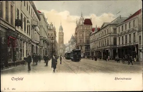 Ak Krefeld am Niederrhein, Rheinstraße, Straßenbahn