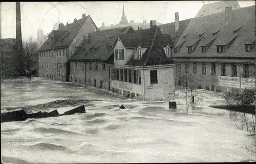 Ak Nürnberg in Mittelfranken, Agnesbrücke und Wildbad, Hochwasser Katastrophe 05.02.1909