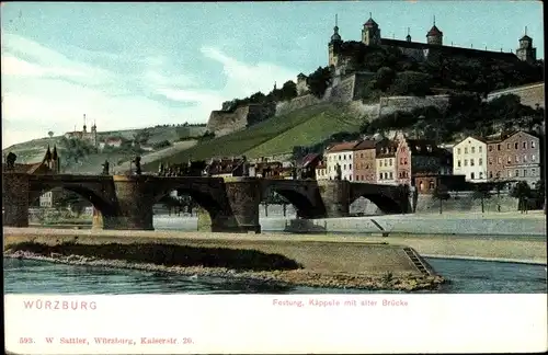 Ak Würzburg, Festung Käppele mit alter Brücke