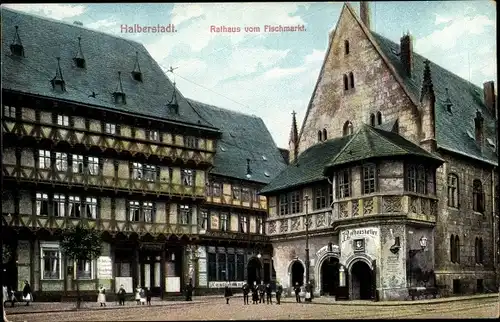 Ak Halberstadt im Harz, Rathaus vom Fischmarkt