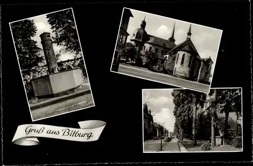 Ak Bitburg, Blick auf die Kirche, Denkmal, Straßenansicht