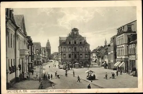 Ak Speyer am Rhein, Hauptstraße mit Marktplatz