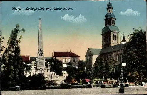 Ak Worms am Rhein, Ludwigsplatz und Martinskirche