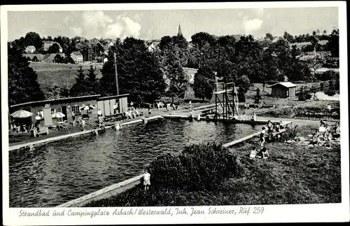 Ak Asbach im Westerwald, Strandbad und Campingplatz