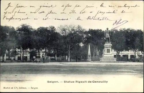 Ak Saigon Cochinchine Vietnam, Statue Rigault de Genouilly