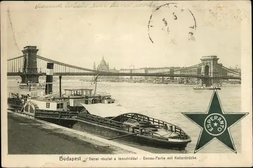 Ak Budapest Ungarn, Donaupartie mit Kettenbrücke
