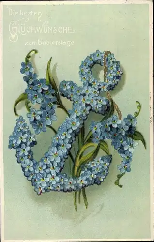 Präge Ak Glückwunsch Geburtstag, Anker aus Blumen, Kitsch