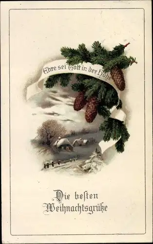 Ak Glückwunsch Weihnachten, Tannenzweige, Tannenzapfen