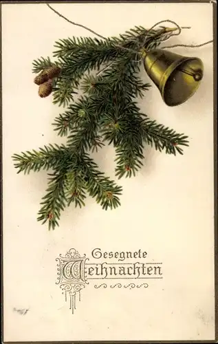 Ak Glückwunsch Weihnachten, Tannenzweig, Glocke