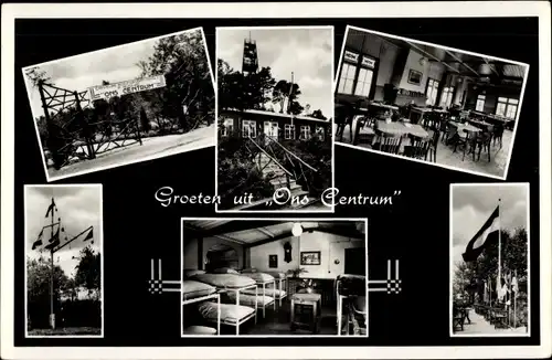 Ak Driebergen Utrecht Niederlande, C.B.C. Ons Centrum, Eingang, Fahnenmast, Bettenlager, Speiseraum