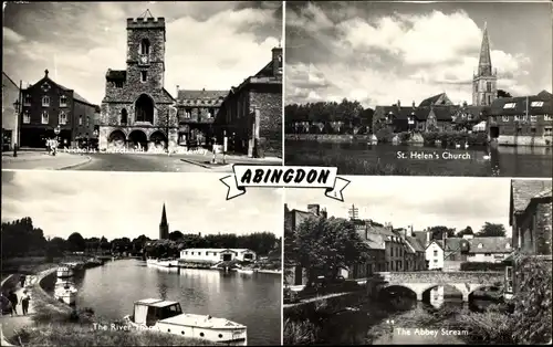 Ak Abingdon on Thames Oxfordshire England, Nicholas Church, St. Helen's Church, The Abbey Stream
