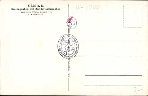 Künstler Ak Marschall, J., Ulm an der Donau, Seelengraben mit Zundeltortürmchen