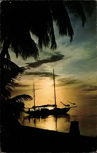 Ak Moorea Französisch Polynesien, Sunset over the lagoon of Maharepa