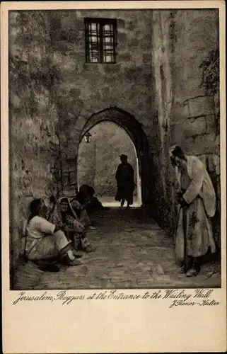 Künstler Ak Jerusalem Israel, Beggars at the Entrance to the Wailing Wall