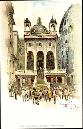 Künstler Litho Genova Genua Liguria, S. Pietro della Porta, Piazza Banchi