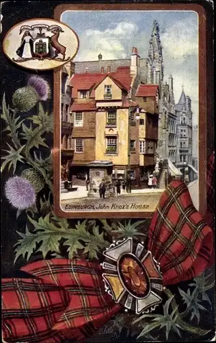 Passepartout Ak Edinburgh Schottland, John Knox's House, Wappen