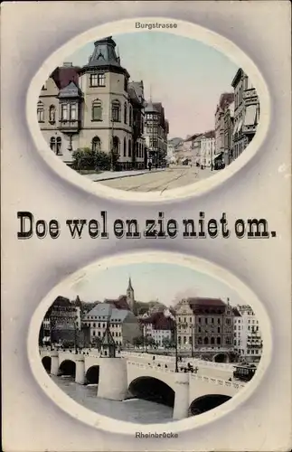 Passepartout Ak Basel Bâle Stadt Schweiz, Burgstraße, Rheinbrücke