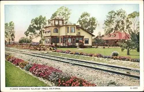 Ak Kalifornien USA, Flower Bordered Railroad Track