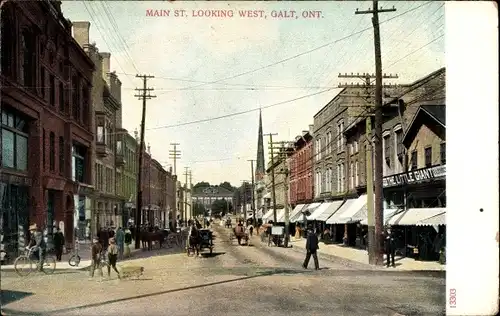 Ak Ontario Kanada, Mainstreet looking west, Galt.