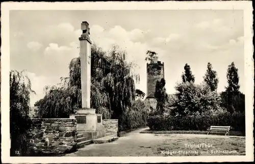 Ak Triptis in Thüringen, Kriegerehrenmal, Schlossturm