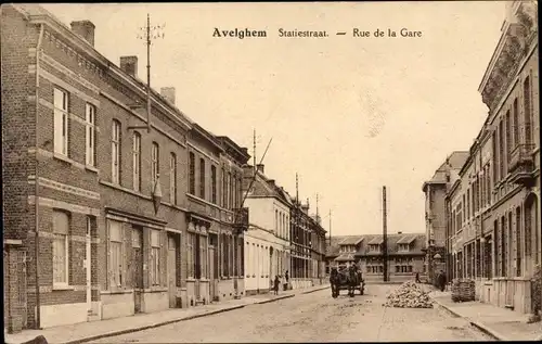 Ak Avelghem Avelgem Westflandern, Statiestraat, Rue de la Gare