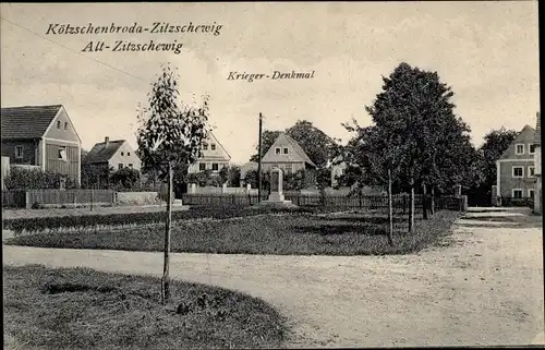 Ak Kötzschenbroda Zitschewig Radebeul in Sachsen, Ortsansicht mit Kriegerdenkmal