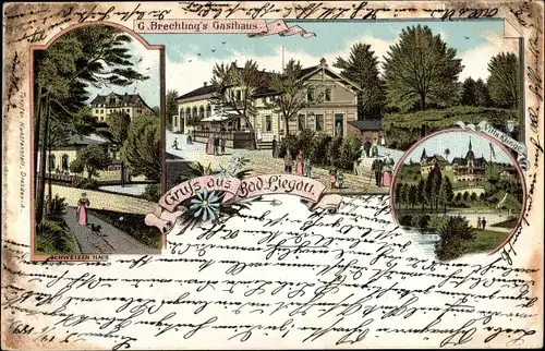 Litho Liegau Augustusbad Radeberg in Sachsen, Gasthaus, Villa Klinge