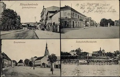 Ak Kötzschenbroda Radebeul in Sachsen, Dampfschifflandeplatz, Bahnhofstraße, Hauptstraße