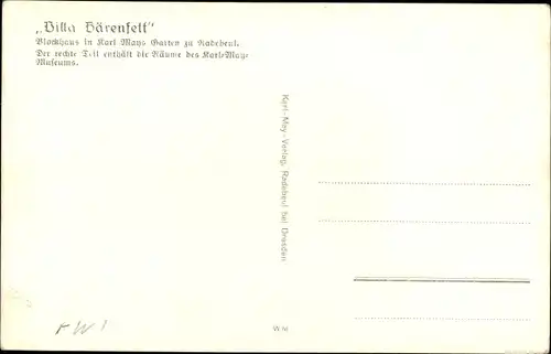 Ak Radebeul in Sachsen, Villa Bärenfett, Blockhaus in Karl Mays Garten