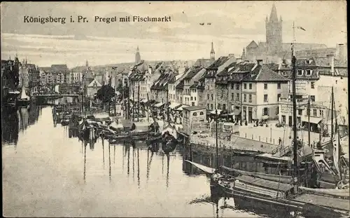 Ak Kaliningrad Königsberg Ostpreußen, Pregel mit Fischmarkt