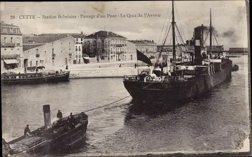 Ak Cette Hérault, Station Belneaire, Passage d'un Pont, Le Quai de l'Avenir