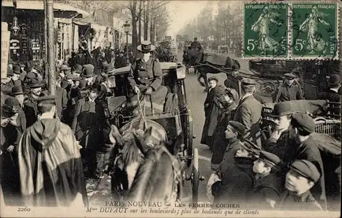 Ak Paris I., Paris Nouveau, Les femmes cocher, Mme Dufaut