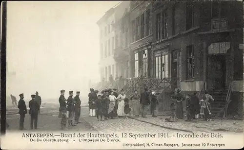 Ak Antwerpen Anvers Flandern, Brand der Houtstapels 1911, Incendie des Bois