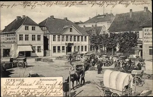 Ak Itzehoe in Holstein, Schweinemarkt, Pferde, Fuhrwerke
