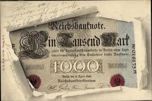 Passepartout Ak Reichsbanknote 1000 Mark, Stempel, Geldschein