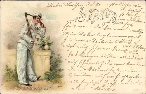 Litho Nobler Mann mit Sense, Es ist ja alles da